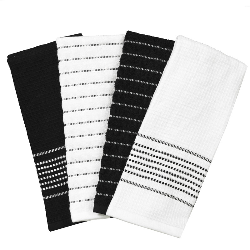 All-Clad Skipping Stripe & Wave Kitchen Towels (Set of 4), Black