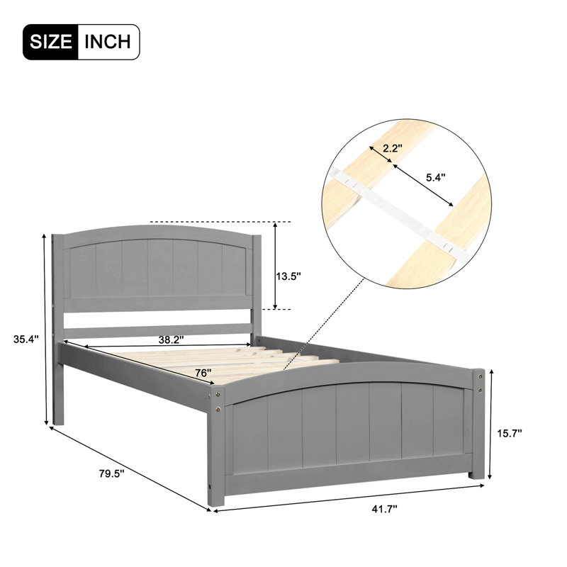 Falmouth Twin Size Platforms Bed with Headboard, Gray