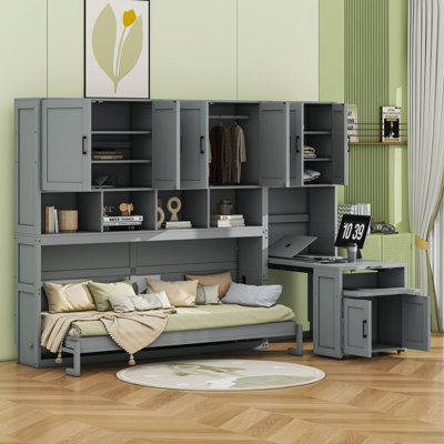 Twin Size Murphy Bed Wall Bed With Closet , Drawers & Desk