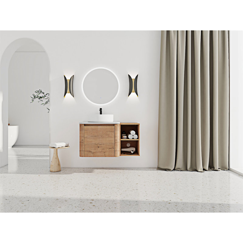 Meuble-lavabo mural avec lavabo d'art en céramique, Blanc