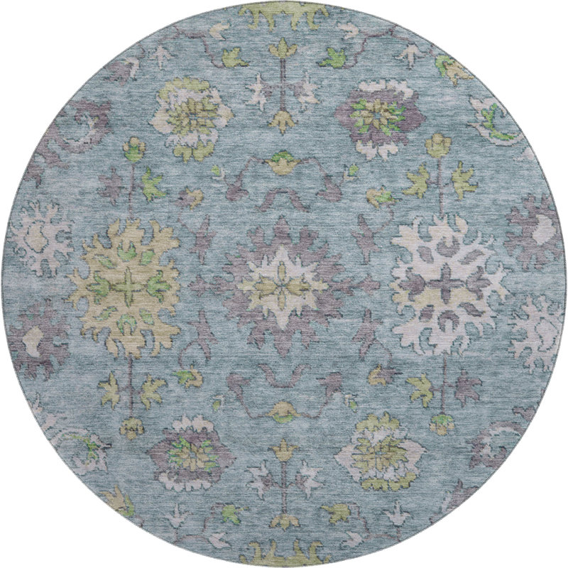 Premium Machine Washable Mayfield AMF2052 Global Rug, Seafoam, 8' Round