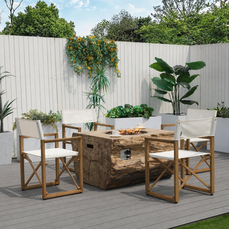 Hernandez Outdoor Seating Group With Firepit, Brown, 4