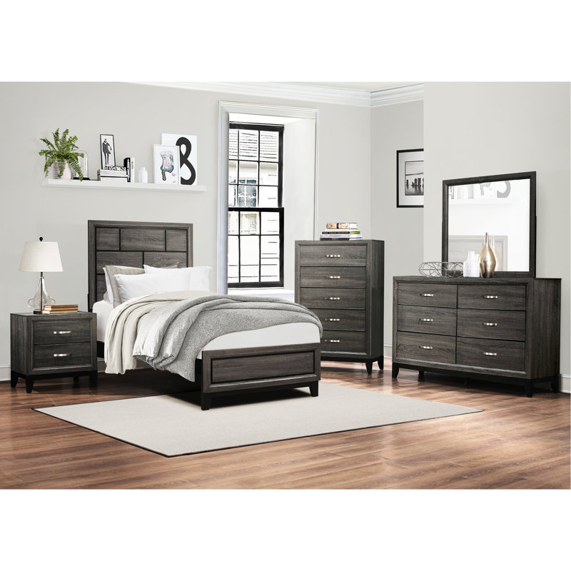 Contemporary Gray Bedroom Nightstand With 2 Drawers And Engineered Wood Base In Gray: Drawers, Wood, Metal Glides