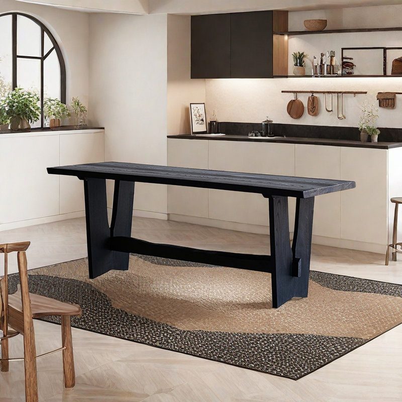 Longue table frêne noir carbonisé, H 29,53 po x L 70,87 po x l 31,5 po