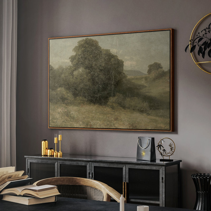 Paysage rétro - DCCCL XXXIV, H 25 po x l 37 po x P 2 po, Toile encadrée noyer flottant