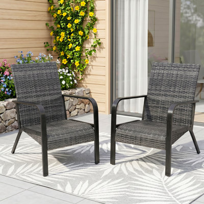 Arusha Antilles All Weather Wicker Chair Outdoor Patio Chairs With Quick Drying Built-in Cushions For Garden Porch Poolside