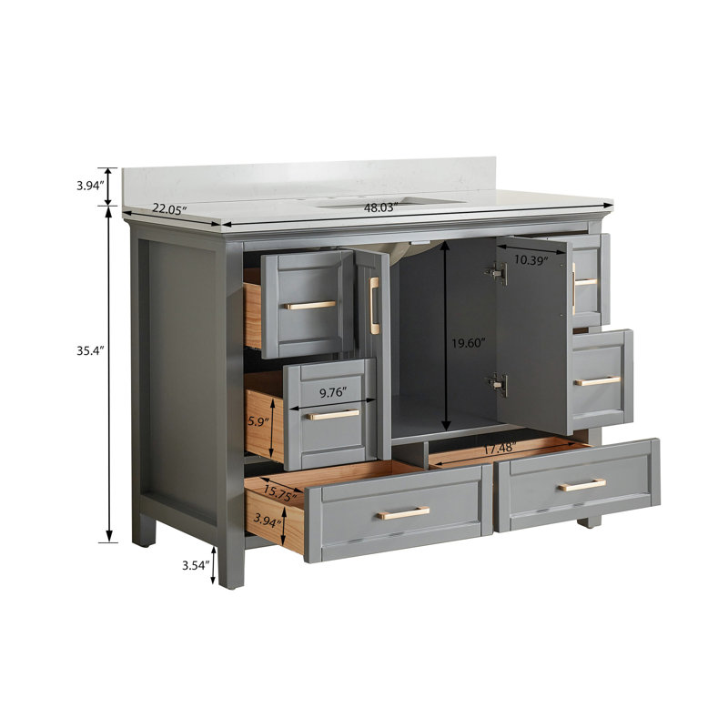 Ensemble de meuble-lavabo autoportant 48 po avec 2 poignées entièrement assemblé