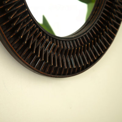 24'' Aura Dark Bamboo Artistry Round Wall Mirror