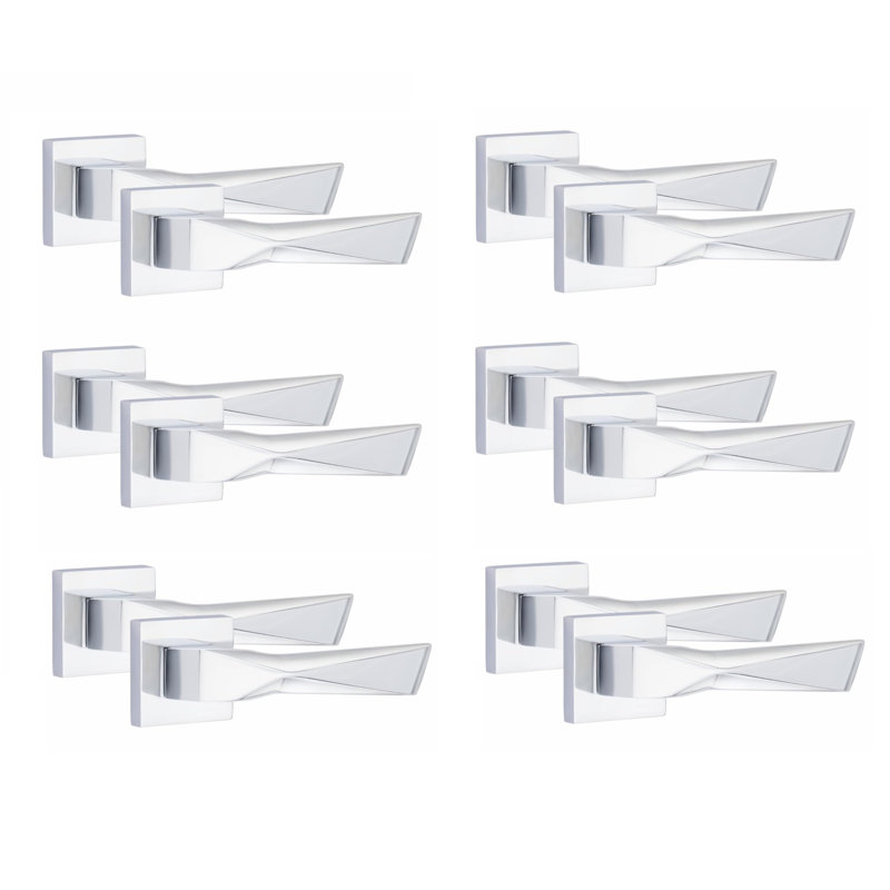 6 Pairs Modern Aura Premium Design Door Handles on Square Rose in Matt Black Finish