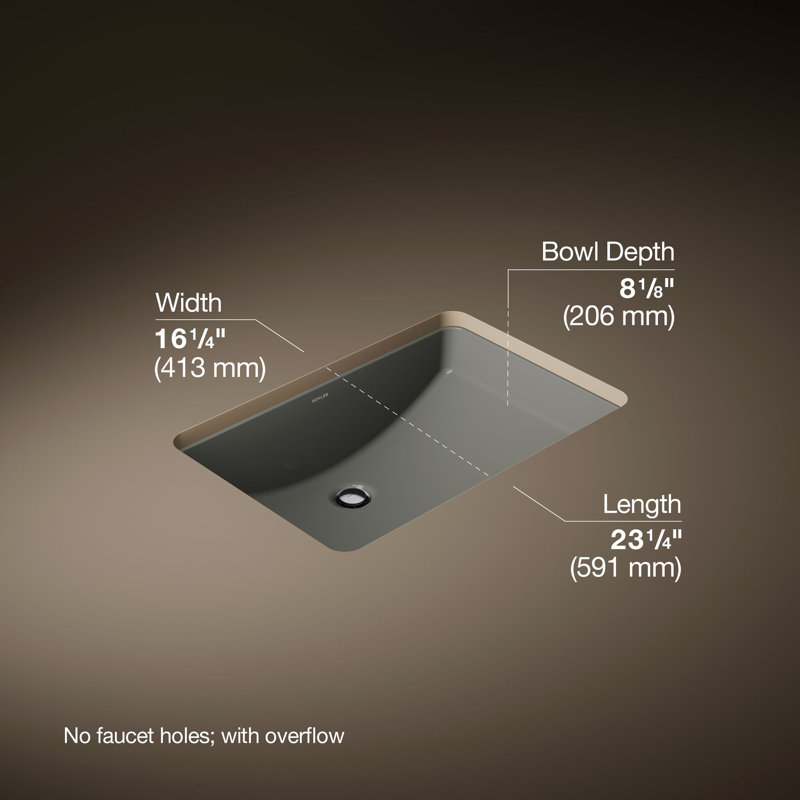Ladena® Vitreous China Rectangular Undermount Bathroom Sink with Overflow, Thunder Gray