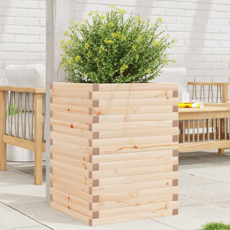 Helenville Wood Planter, 68.5cm H x 50cm W x 50cm D, Natural Pine Wood