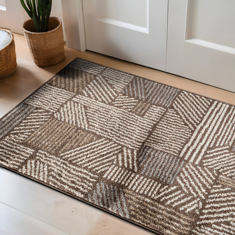 Rambo Geometric Black/Ivory Area Rug, Rectangle 2' x 3', Brown