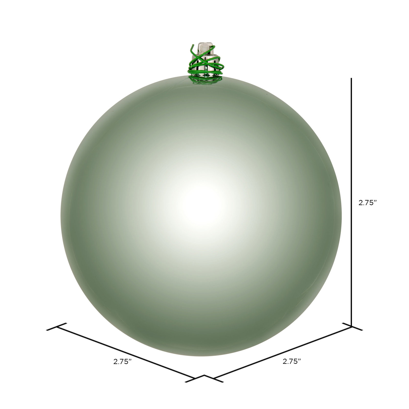 Holiday Décor Ball Ornament, 2.75" H x 2.75" W x 2.75" D, Frosty Mint Shiny