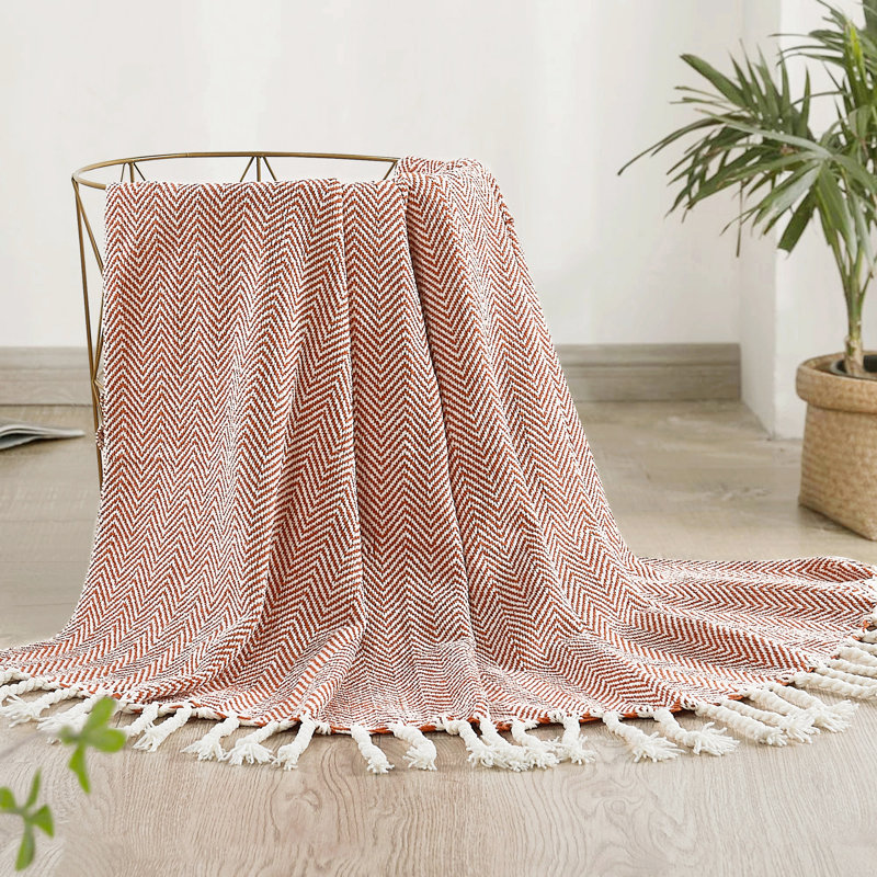 Herringbone Textured Throw Blanket, Terracotta