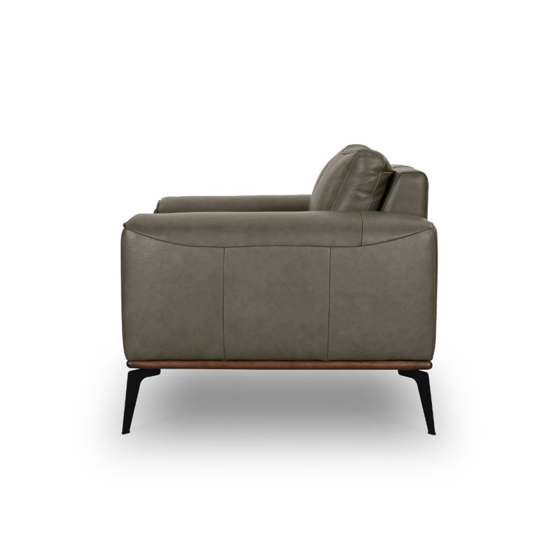 Fauteuil en cuir véritable Conley de 108 cm de large, Cuir véritable gris