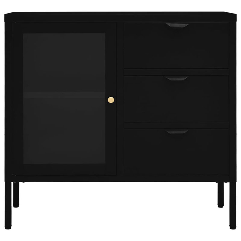 Sideboard Side Table for Living Room Bedroom Steel and Tempered Glass, Black