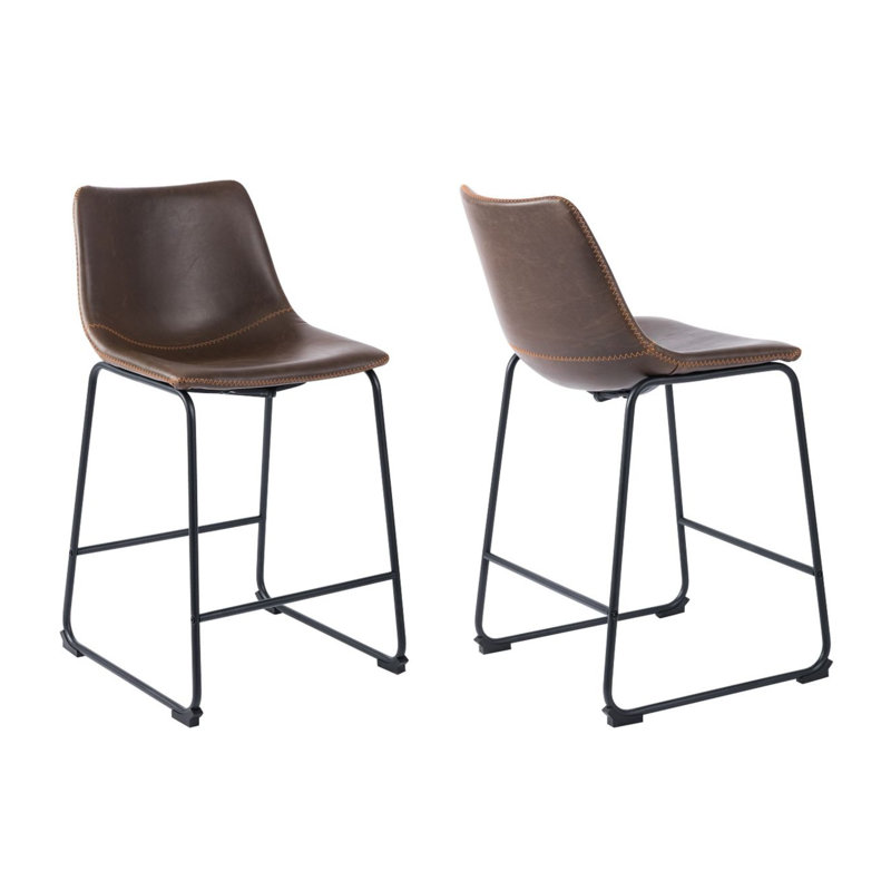 Kodina Nia Leather Counter & Bar Stools, Black, Brown, Counter Stool (25.5" Seat Height)