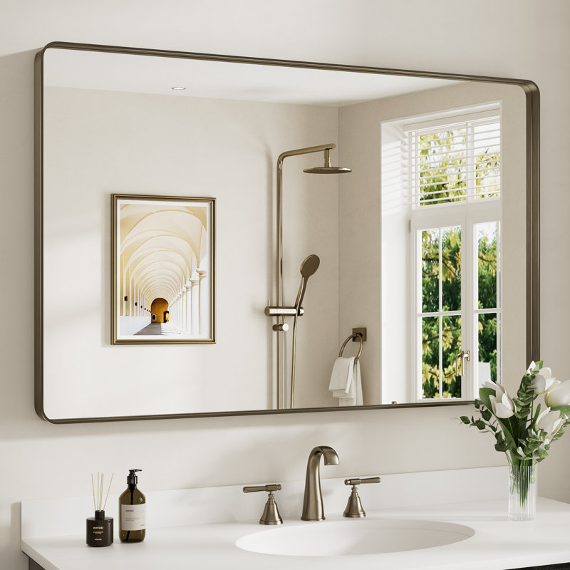 Miroir de salle de bain mural Llesenia, 48 po x 30 po, Bronze, Rectangulaire