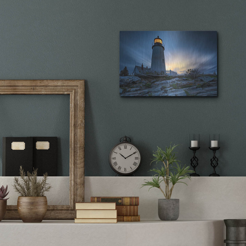 Mur en métal «Cloudy Dusk At Pemaquid Point» par Rick Berk, H 12 po x l 16 po