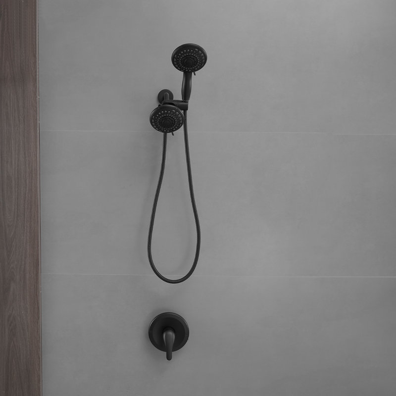 Single-Handle 6-Spray Dual Shower Faucet Set Trim Kit 1.8 GPM With Valve And Filtered Handheld Shower Head, Matte Black