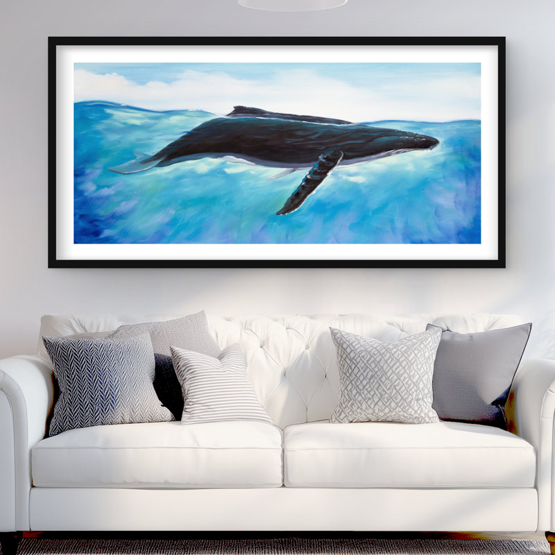 Baleine bleue côtière, reproduction encadrée avec passe-partout bleu