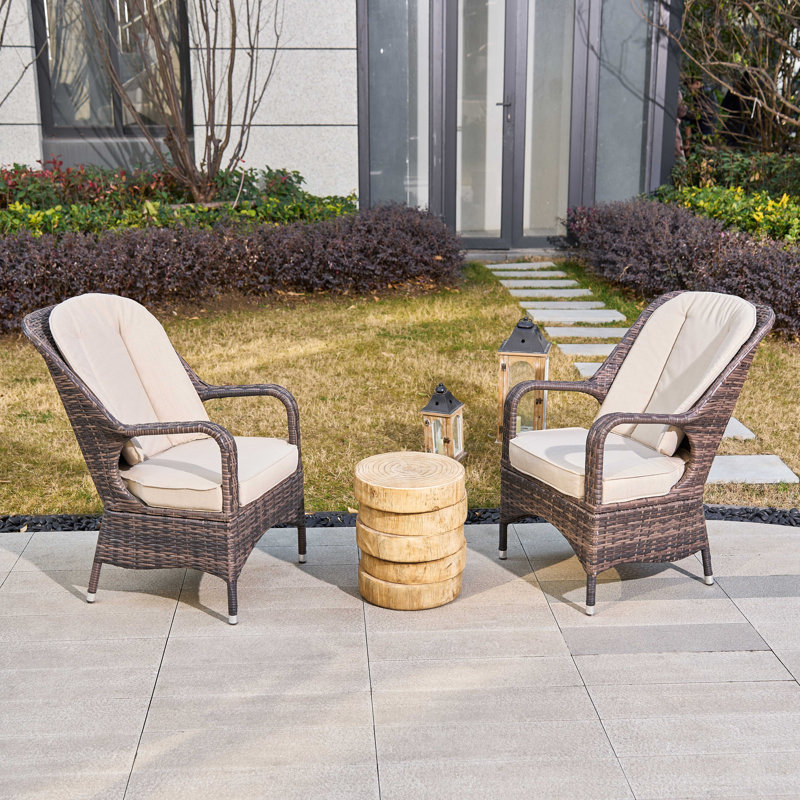2 - Person Patio Dining Set with Round Table , Cushions Included, Brown