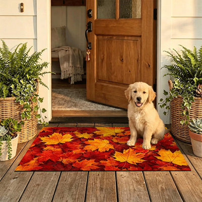Tapis de porte antidérapant intérieur/extérieur, 51 x 81 cm, motif de feuilles d'érable foncé