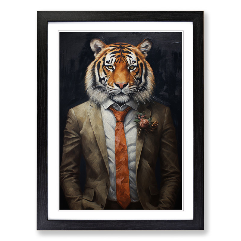 Tiger in a Suit Painting No.3 1 Piece Single Picture Frame Wall Art, 64cm H x 46cm W x 2cm D, Black