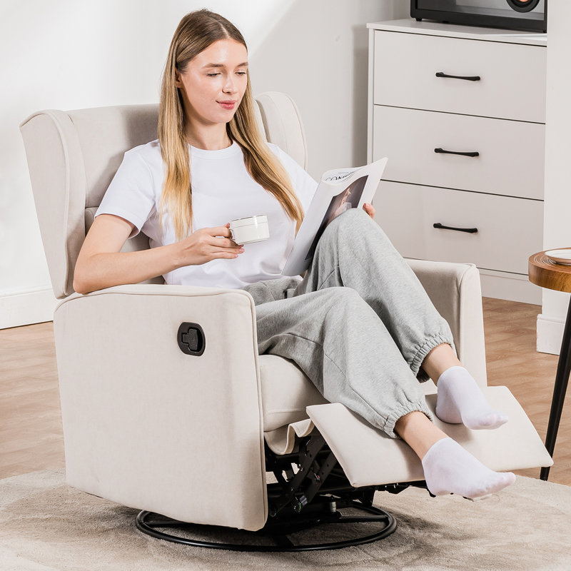 Rocking Recliner Chair, Swivel Glider Reclining Single Sofa Manual Rocker Recliners, Nursery Rocking Chairs With Upholstered Seating For Living Room Office