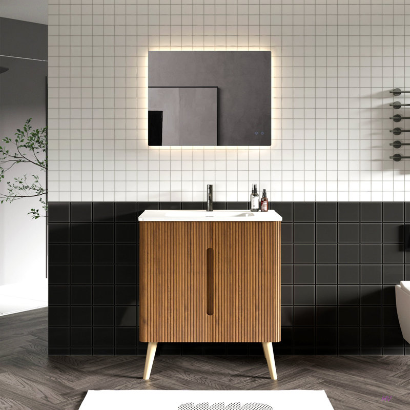 Meuble-lavabo à rayures 30 po avec lavabo, options de meuble de salle de bain autoportant et mural pour salles de bain modernes, KD
