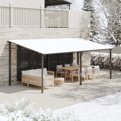 Galvanized Steel Patio Pergola Wall-mounted With Sloping Roof