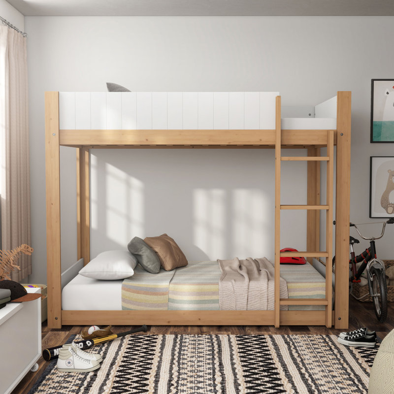 Twin Over Twin Low Profile Bunk Bed With Attached Side Ladder