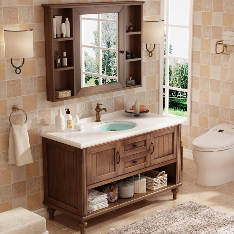 Meuble-lavabo simple de style américain rétro, H 32,3 po x l 47,2 po x P 21,7 po, Brun