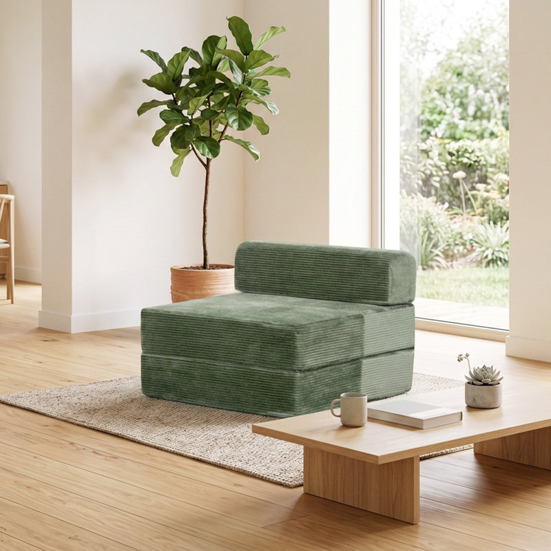 Boneless Convertible Futon Sofa Sleeper, 2-In-1 Modular Floor Couch, No Assembly Required, No-Sag Support For Apartment & Guest Room,Green