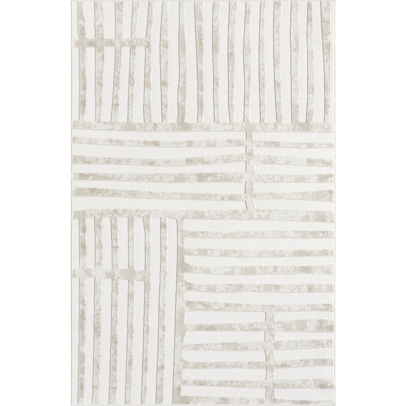 Tapis beige crème à rayures Abani Jestha, Rectangle 4pi x 6 pi