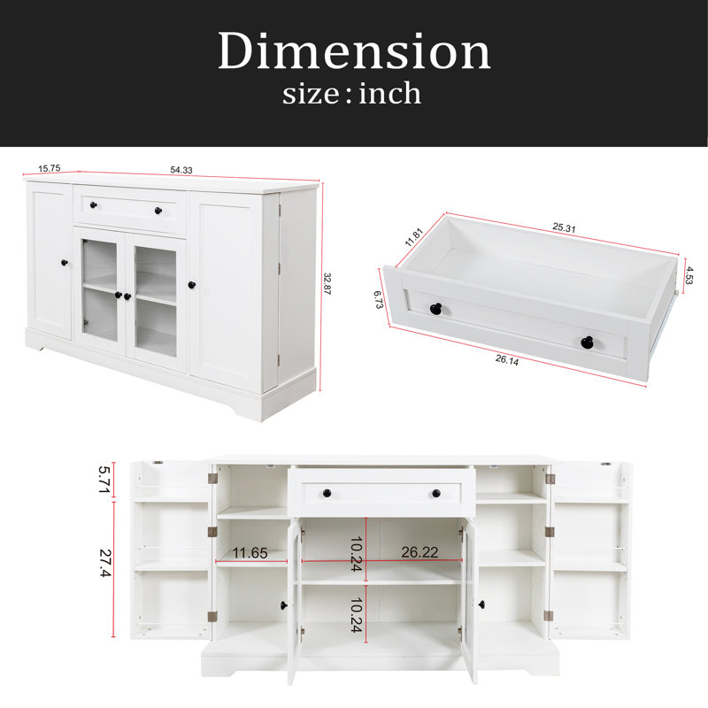 Buffet avec rangement, buffet moderne avec portes, armoire à café en bois avec tiroir et tablette réglable pour la cuisine, la salle à manger et le salon, blanc