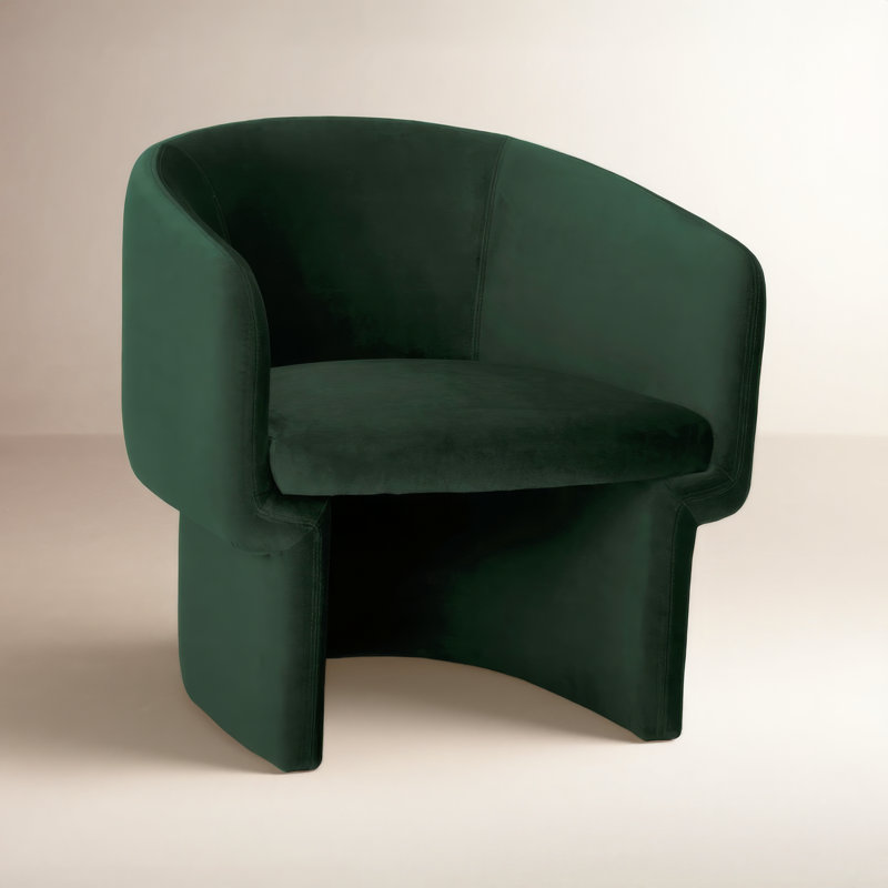 Fauteuil demi-tonneau l 27,5 po, Velours vert foncé