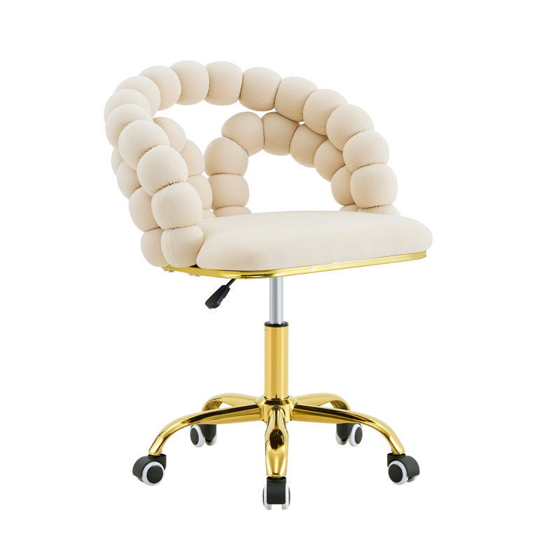 Modern Bubble Back Velvet Swivel Desk Chair - Adjustable Gold Vanity Chair with Rolling Base for Home Office & Makeup Room