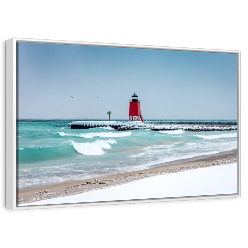Charlevoix Lighthouse View, Floating Frame White, 13" X 9"