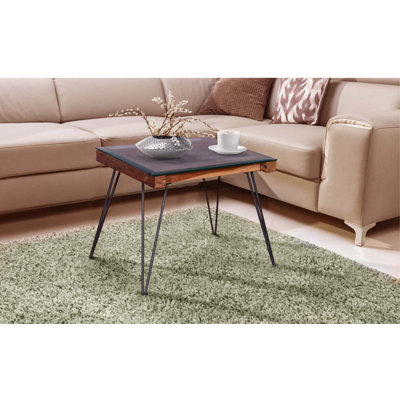 Glass Top End Table with Iron Legs, 26x24x22