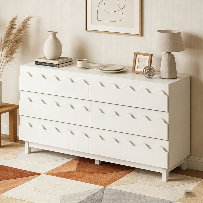 Commode 6 tiroirs 60 po, Ivoire ivoire