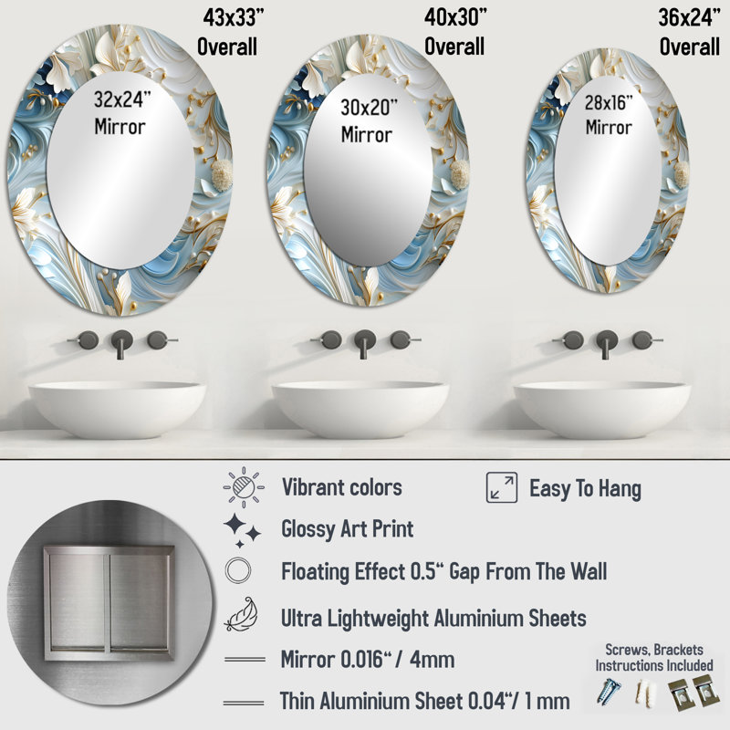 Miroir mural Ethereal, H 36 po x l 24 po