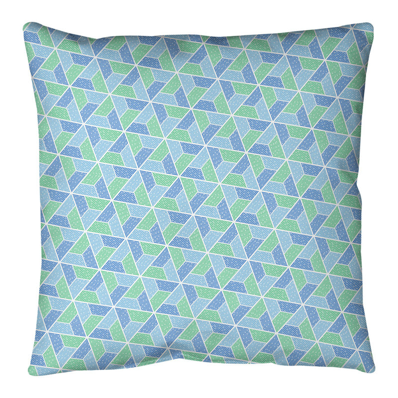 Oreiller de sol Katelyn Elizabeth Trapezoids, H 28 po x l 28 po, Bleu / vert