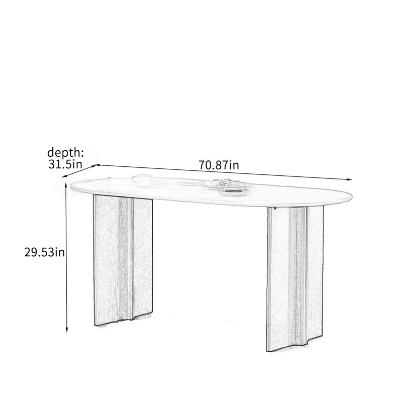 Table de salle à manger élégante en dalle de pierre et en cerisier., H 29,53 po x L 70,87 po x l 31,5 po