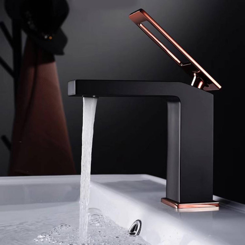 Single-Hole Single-handle Bathroom Faucet with Drain Assembly, Matte Black/Rose