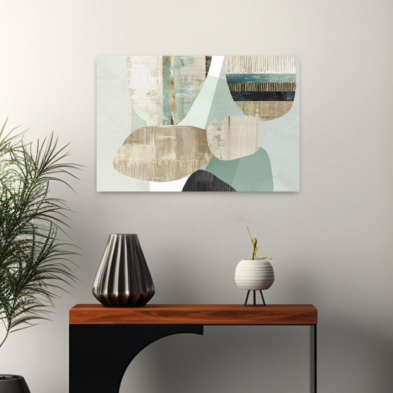 Céladon mixte abstrait art côtier biologique moderne, H 16 po x l 24 po