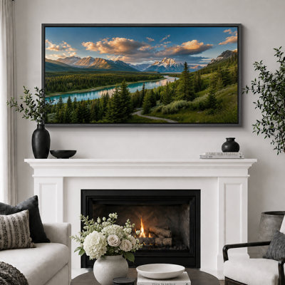 Mountain Forest River Landscape Artwork, Living Room Pictures, Framed Canvas Giclee Print 3 Pieces Wall Art - 3pcs