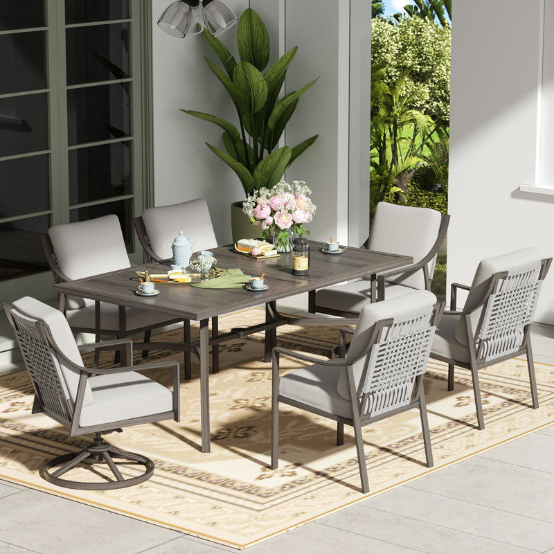 Ensemble de table de salle à manger 7 pièces avec 2 chaises berçantes pivotantes et coussins