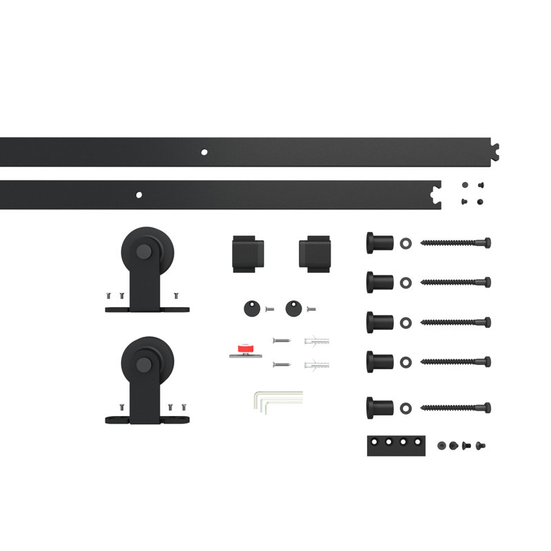 72 in. x 84 in. Black Aluminum Frame Frosted Glass Double Sliding Barn Door