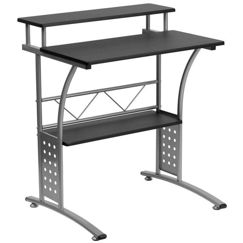 Holyoke 28"W Computer Desk with Top and Lower Storage Shelves, Black